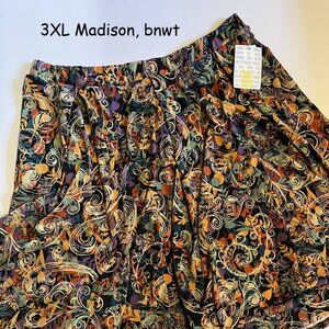 3XL Lularoe Madison full skirt, black with swirly leaves